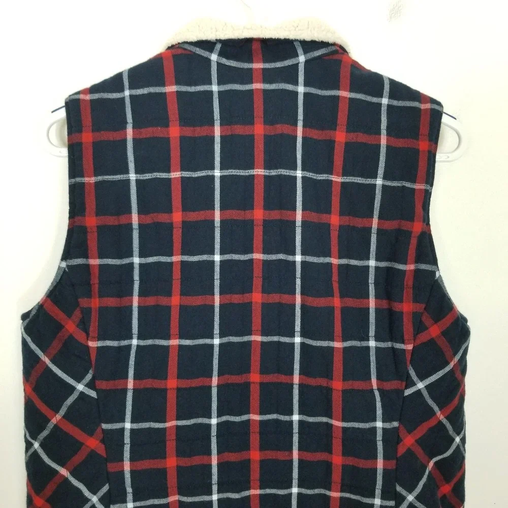 Duluth Trading Co Women's Fleece Lined Plaid Vest Sz M‎ Cotton Zip Up Outdoor